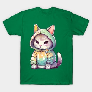 Cartoon Cat Wearing Hoodie T-Shirt